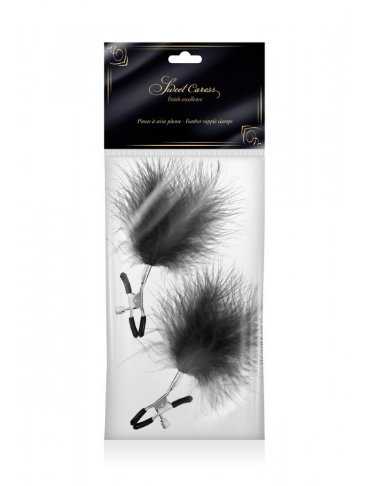 Зажимы на соски с черными пуховыми кисточками Sweet Caress Feather Nipple Clumps - Sweet Caress - купить с доставкой в Ярославле