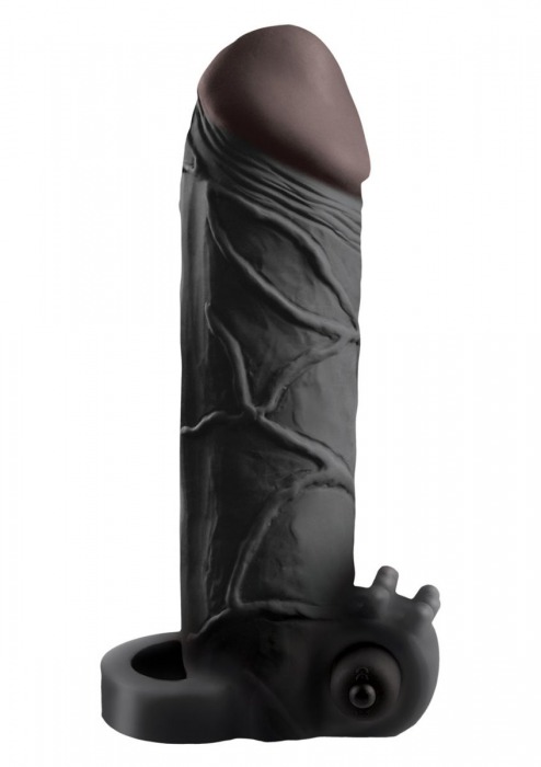 Чёрная вибронасадка с кольцом Vibrating Real Feel 2 Extension - 16 см. - Pipedream - в Ярославле купить с доставкой