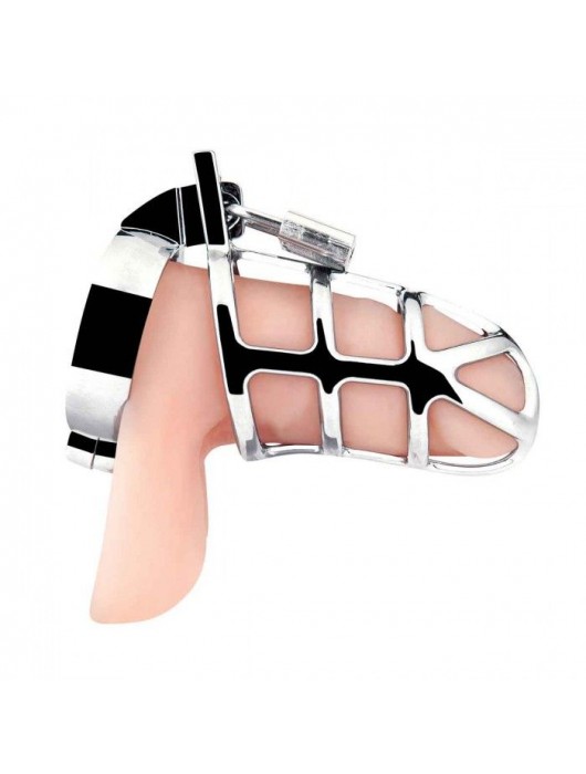 Серебристая металлическая клетка для члена с замком Enslave Cock Cage - BlueLine - купить с доставкой в Ярославле