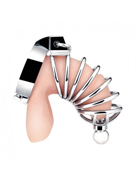 Серебристая клетка для члена Urethral Play Cage - BlueLine - купить с доставкой в Ярославле