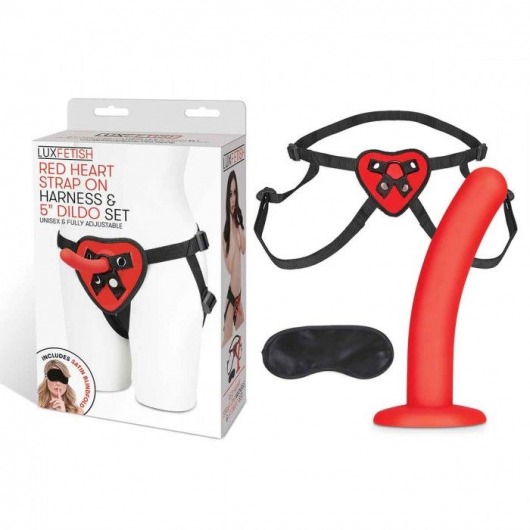 Красный поясной фаллоимитатор Red Heart Strap on Harness   5in Dildo Set - 12,25 см. - Lux Fetish - купить с доставкой в Ярославле