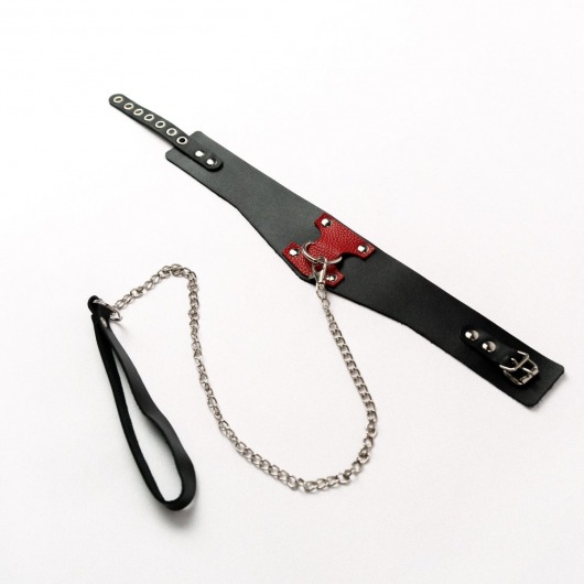 Черный широкий ошейник с красным декором и поводком - Crazy Handmade - купить с доставкой в Ярославле