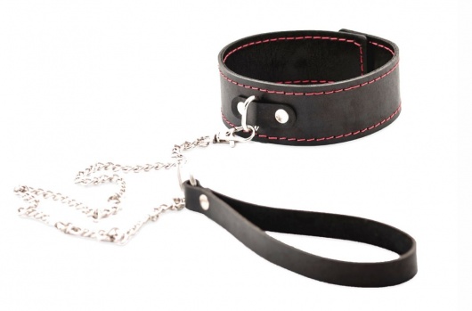 Черный широкий ошейник с красной строчкой и поводком - Crazy Handmade - купить с доставкой в Ярославле