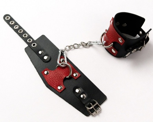 Черные кожаные оковы с красными вставками - Crazy Handmade - купить с доставкой в Ярославле
