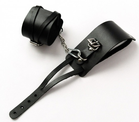 Черные кожаные оковы с креплением в виде веревочек - Crazy Handmade - купить с доставкой в Ярославле