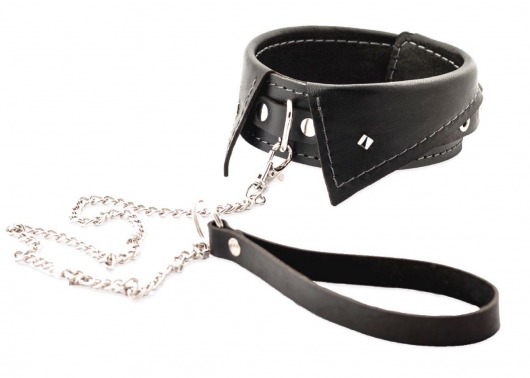 Черный ошейник-воротничок с металлическим поводком - Crazy Handmade - купить с доставкой в Ярославле