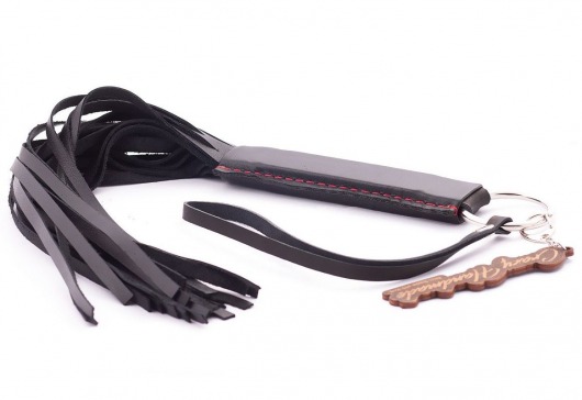 Черная кожаная плеть с удобной ручкой - 50 см. - Crazy Handmade - купить с доставкой в Ярославле