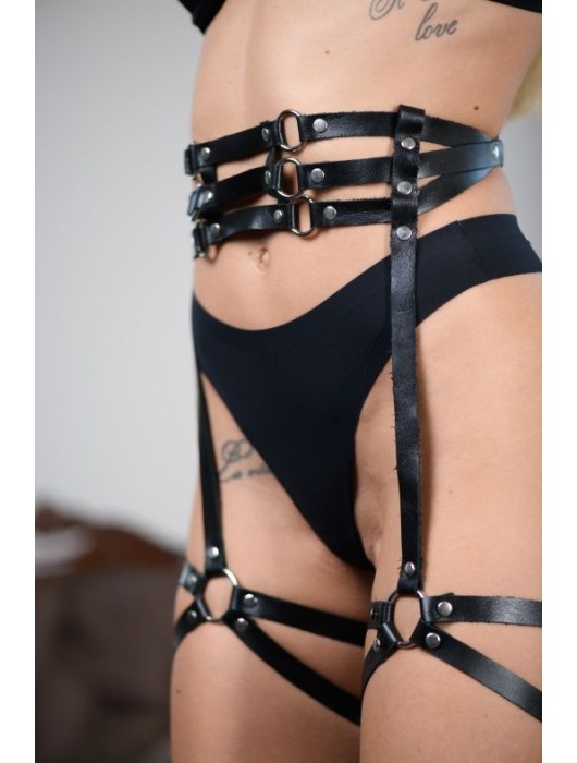 Кожаные гартеры на поясе Esteria - БДСМ Арсенал - купить с доставкой в Ярославле