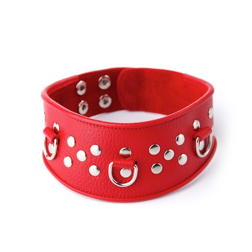Кожаный красный ошейник с велюровой подкладкой - Sitabella - купить с доставкой в Ярославле