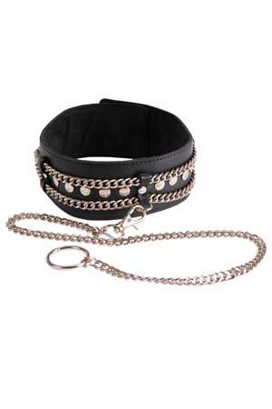 Чёрный ошейник с цепочками и поводком - Sitabella - купить с доставкой в Ярославле