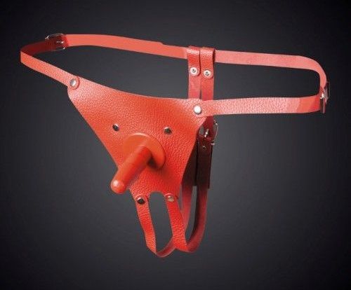 Красные кожаные универсальные трусики со штырьком для насадок - Sitabella - купить с доставкой в Ярославле