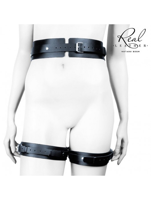 Черный кожаный пояс с гартерами - S-M - Notabu - купить с доставкой в Ярославле
