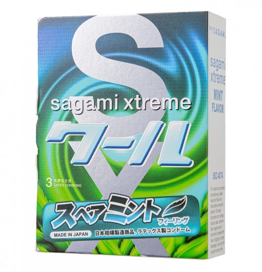 Презервативы Sagami Xtreme Mint с ароматом мяты - 3 шт. - Sagami - купить с доставкой в Ярославле