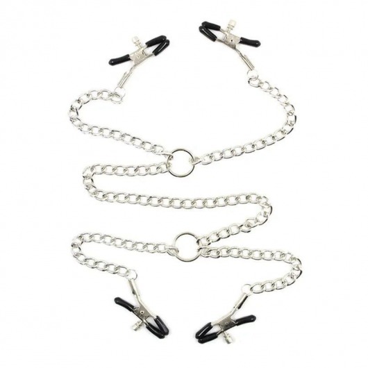 Серебристые зажимы для сосков и половых губ на тонкой цепочке - Notabu - купить с доставкой в Ярославле