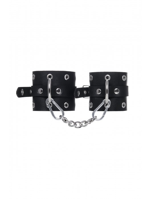 Черные кожаные однослойные наручники с люверсами - Pecado - купить с доставкой в Ярославле