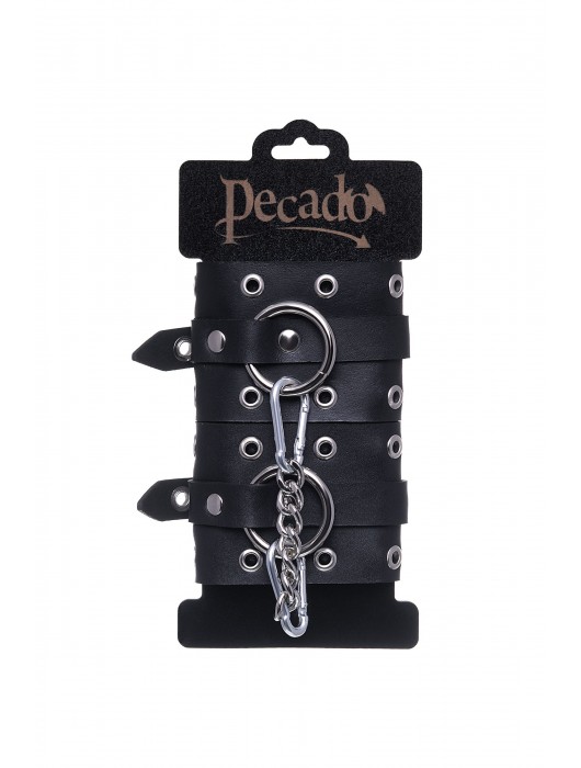 Черные кожаные однослойные наручники с люверсами - Pecado - купить с доставкой в Ярославле