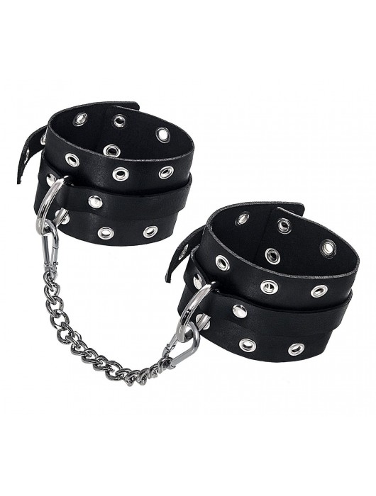 Черные кожаные однослойные оковы с люверсами - Pecado - купить с доставкой в Ярославле