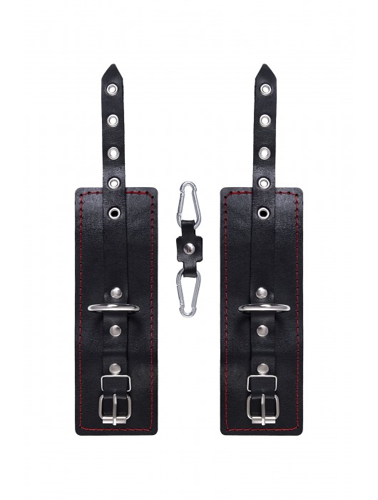 Черные кожаные однослойные наручники с контрастной строчкой - Pecado - купить с доставкой в Ярославле