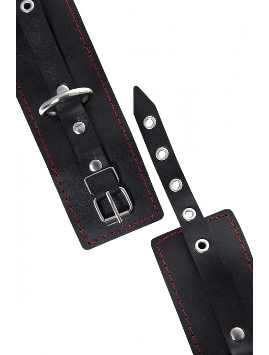 Черные кожаные однослойные наручники с контрастной строчкой - Pecado - купить с доставкой в Ярославле