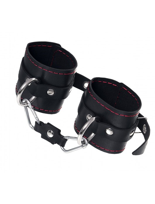 Черные кожаные однослойные наручники с контрастной строчкой - Pecado - купить с доставкой в Ярославле