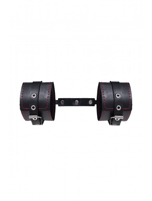 Черные кожаные однослойные оковы с контрастной строчкой - Pecado - купить с доставкой в Ярославле