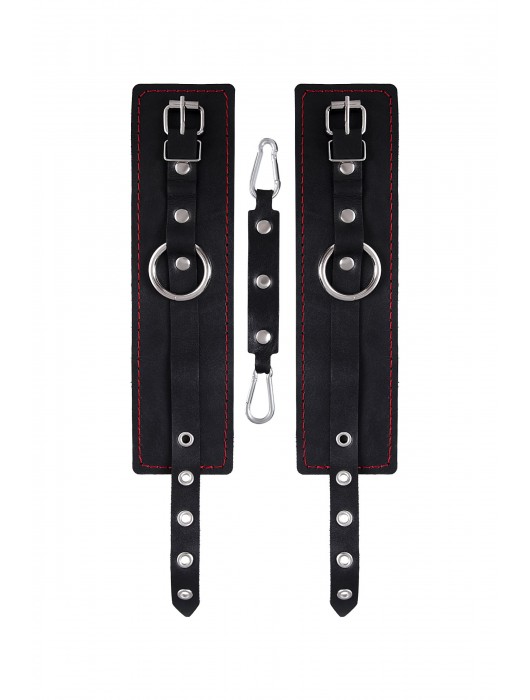 Черные кожаные однослойные оковы с контрастной строчкой - Pecado - купить с доставкой в Ярославле