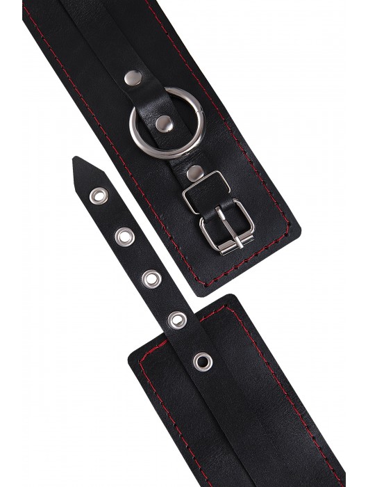 Черные кожаные однослойные оковы с контрастной строчкой - Pecado - купить с доставкой в Ярославле