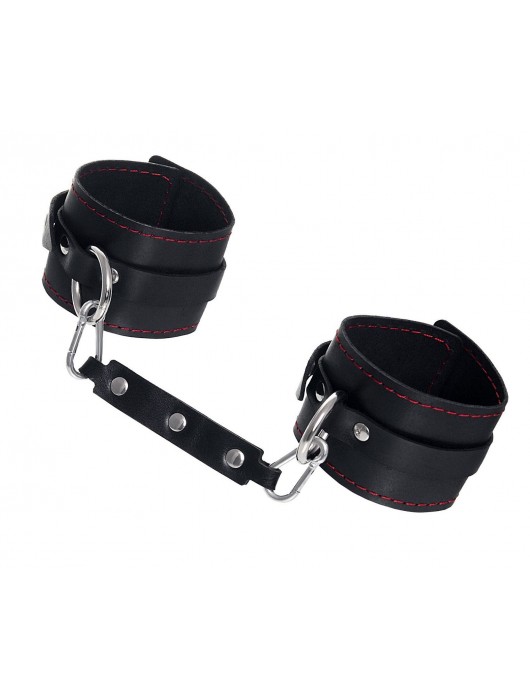 Черные кожаные однослойные оковы с контрастной строчкой - Pecado - купить с доставкой в Ярославле
