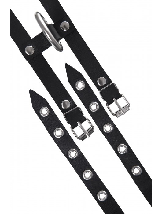 Черные однослойные кожаные оковы из двух ремешков - Pecado - купить с доставкой в Ярославле