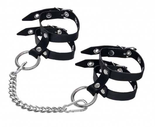 Черные однослойные кожаные оковы из двух ремешков - Pecado - купить с доставкой в Ярославле