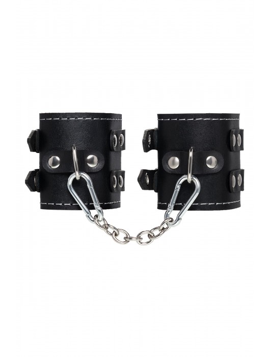 Черные кожаные наручники с двумя ремнями и красной подкладкой - Pecado - купить с доставкой в Ярославле