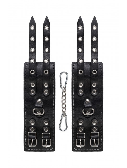 Черные кожаные наручники с двумя ремнями и красной подкладкой - Pecado - купить с доставкой в Ярославле