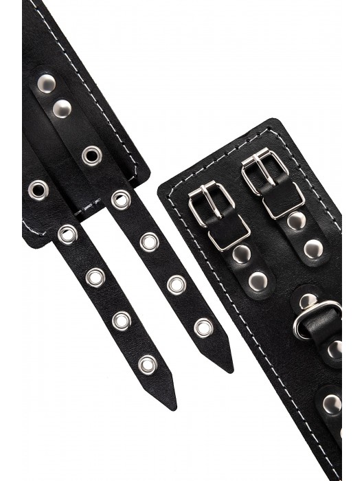 Черные кожаные наручники с двумя ремнями и красной подкладкой - Pecado - купить с доставкой в Ярославле