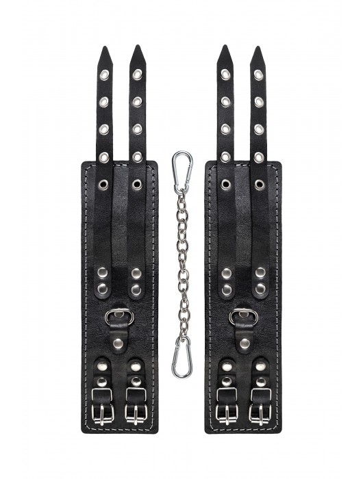 Черные кожаные оковы с двумя ремнями и красной подкладкой - Pecado - купить с доставкой в Ярославле