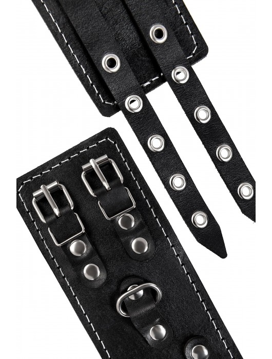 Черные кожаные оковы с двумя ремнями и красной подкладкой - Pecado - купить с доставкой в Ярославле