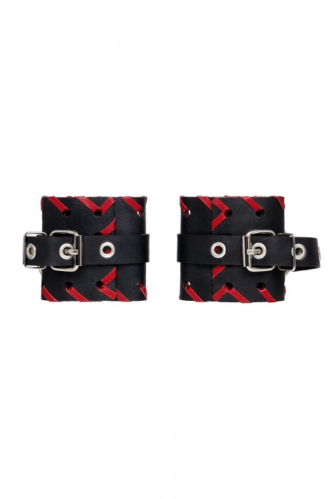 Черно-красные наручники из натуральной кожи - Pecado - купить с доставкой в Ярославле