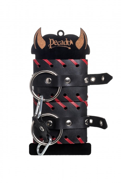 Черно-красные наручники из натуральной кожи - Pecado - купить с доставкой в Ярославле
