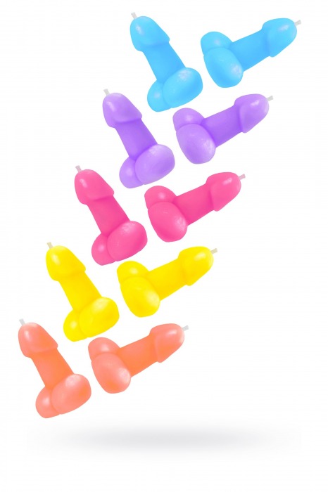 Набор из 10 разноцветных свечей в форме пениса - Pecado - купить с доставкой в Ярославле