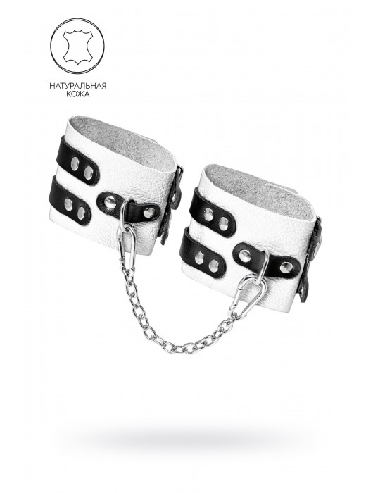 Бело-черные оковы с двумя ремешками и люверсами - Pecado - купить с доставкой в Ярославле