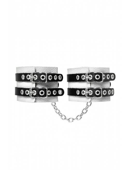 Бело-черные оковы с двумя ремешками и люверсами - Pecado - купить с доставкой в Ярославле