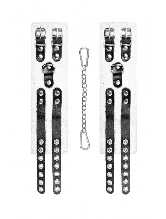 Бело-черные оковы с двумя ремешками и люверсами - Pecado - купить с доставкой в Ярославле