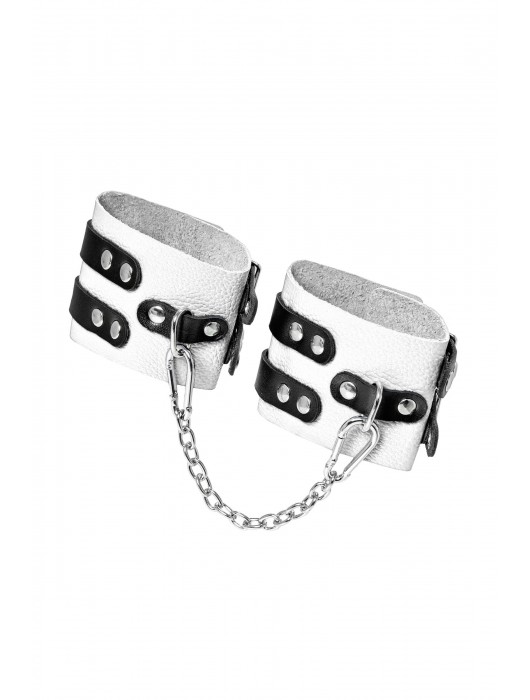 Бело-черные оковы с двумя ремешками и люверсами - Pecado - купить с доставкой в Ярославле