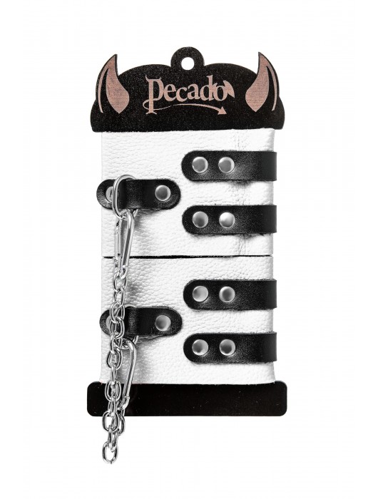 Бело-черные оковы с двумя ремешками и люверсами - Pecado - купить с доставкой в Ярославле