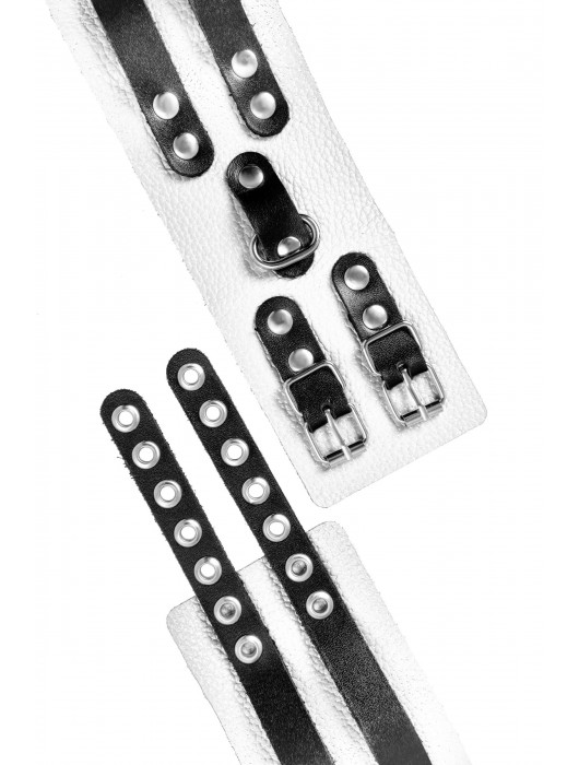 Бело-черные оковы с двумя ремешками и люверсами - Pecado - купить с доставкой в Ярославле