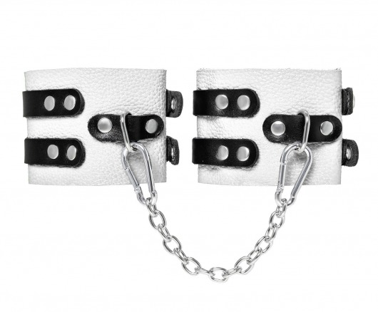 Бело-черные оковы с двумя ремешками и люверсами - Pecado - купить с доставкой в Ярославле