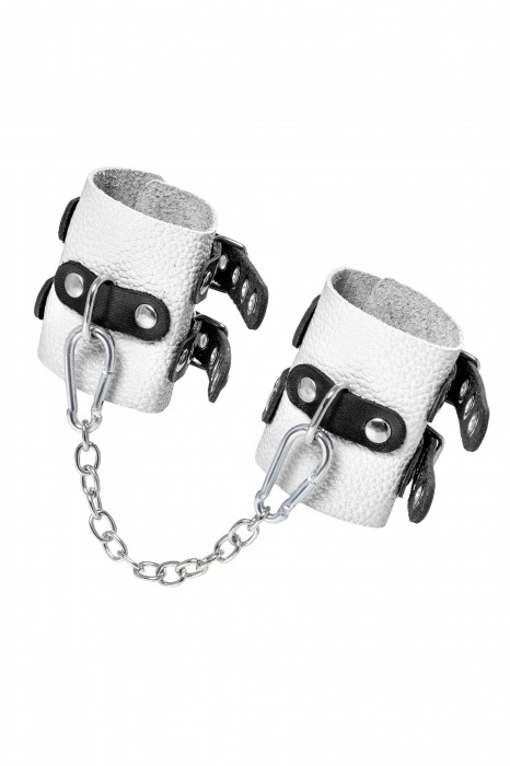 Бело-черные наручники с двумя ремешками и люверсами - Pecado - купить с доставкой в Ярославле
