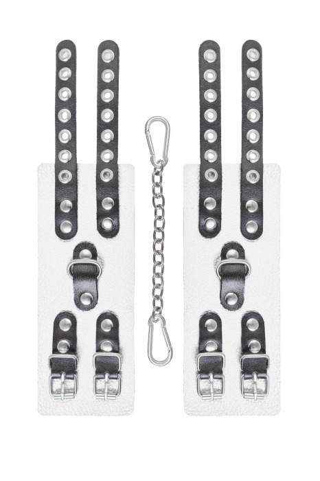 Бело-черные наручники с двумя ремешками и люверсами - Pecado - купить с доставкой в Ярославле