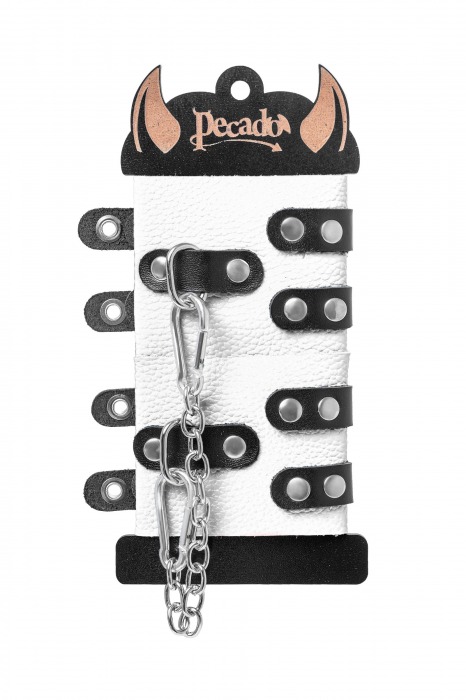 Бело-черные наручники с двумя ремешками и люверсами - Pecado - купить с доставкой в Ярославле