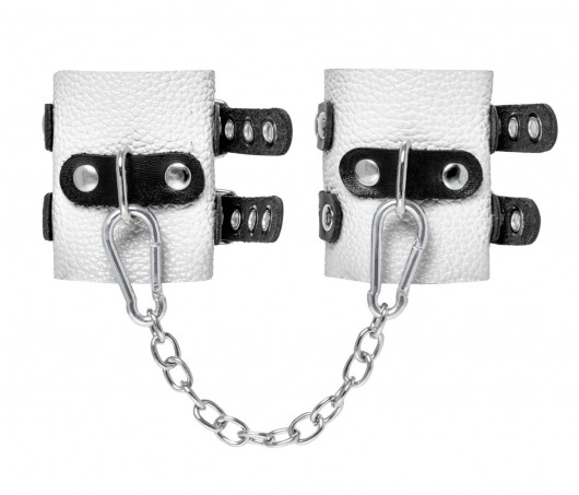 Бело-черные наручники с двумя ремешками и люверсами - Pecado - купить с доставкой в Ярославле