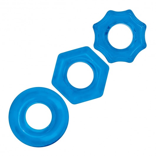 Комплект из трех голубых колец для эрекции 3-Pack Nuts   Bolts Stretch Cock Ring Set - BlueLine - в Ярославле купить с доставкой